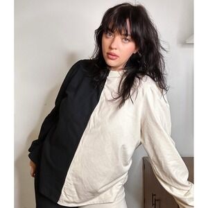 Selva Negra‎ Wabi Two Tone Sweatshirt Top Size L Black Cream Crewneck Cotton